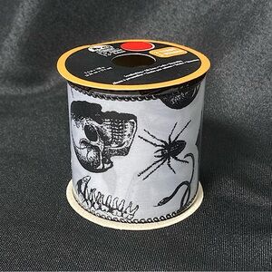 Halloween Black and White Skull Wire Edged Craft Ribbon 2.5” x 108”